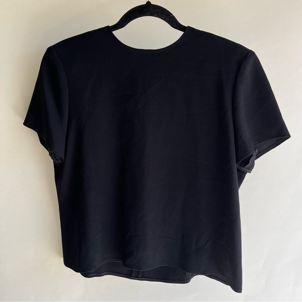Ildi Marshall black short sleeve blouse shoulder pads back zip women’s no size